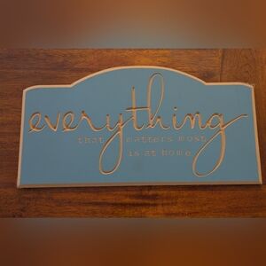 Wooden wall decor with saying "Everything that matters most is at home"